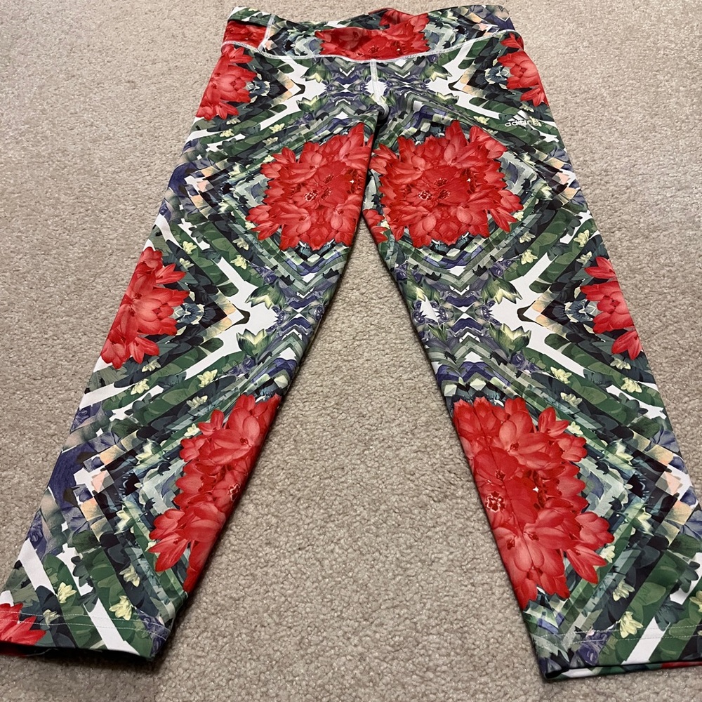 Floral Patterned Pants with Red and Green Design